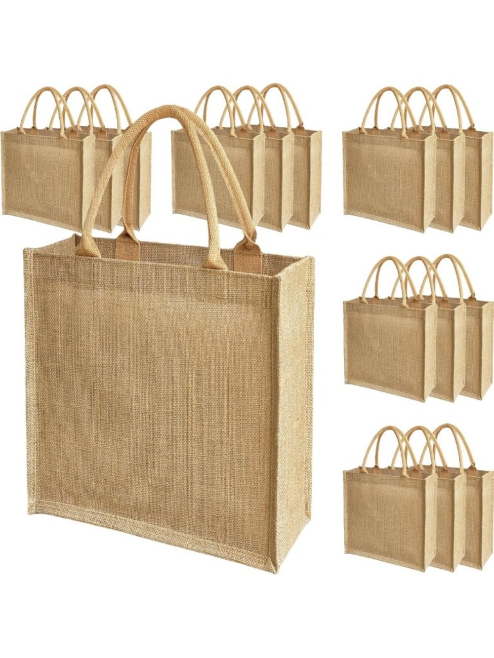 15 Pcs Burlap Tote Bags - Eco-Friendly, Reusable, 12x14x6 Inches for Shopping